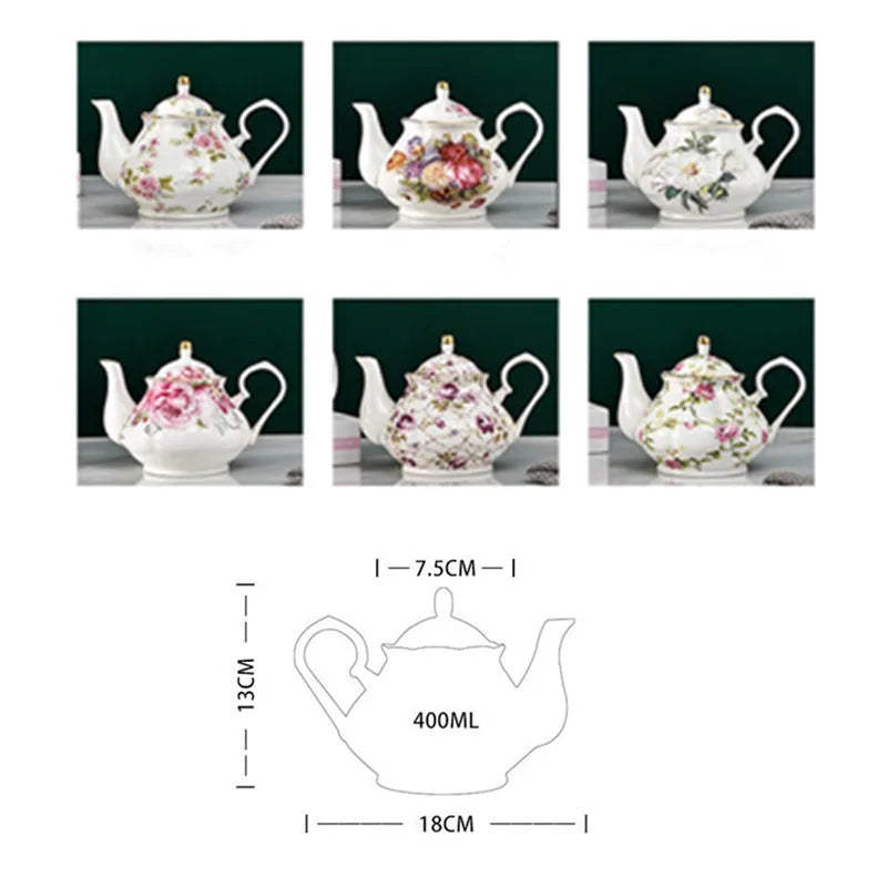 400ML European Bone China Teapot English Afternoon Tea Set Teapot High-Grade Porcelain Coffee Pot Heat Resistant Kettle Pot