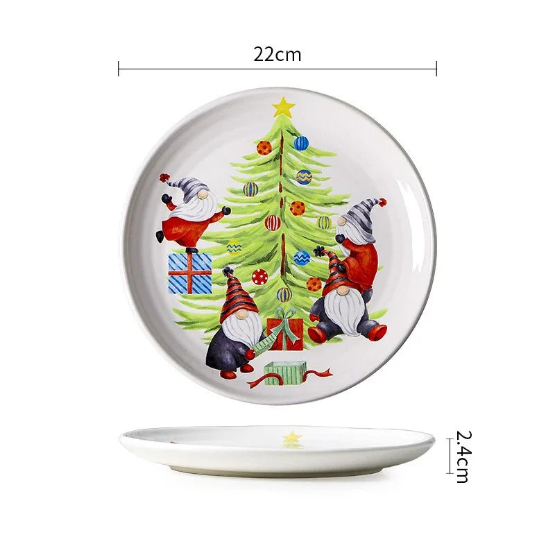 Creative Christmas Ceramic Dinner Plate Round Plate Santa Claus Tableware Dessert Dish Household Fruit Snack Western Plates