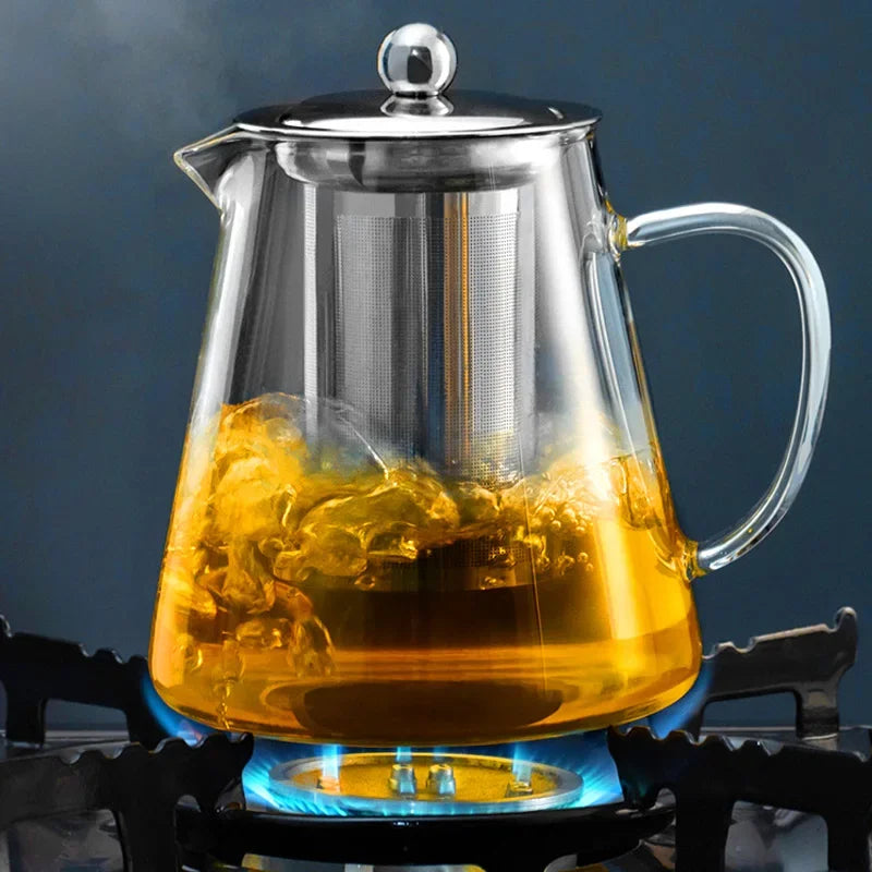 Heat Resistant Glass Teapot With Stainless Steel Tea Strainer Infuser Flower Kettle Kung Fu Teawear Set Puer Oolong Pot 1300ML