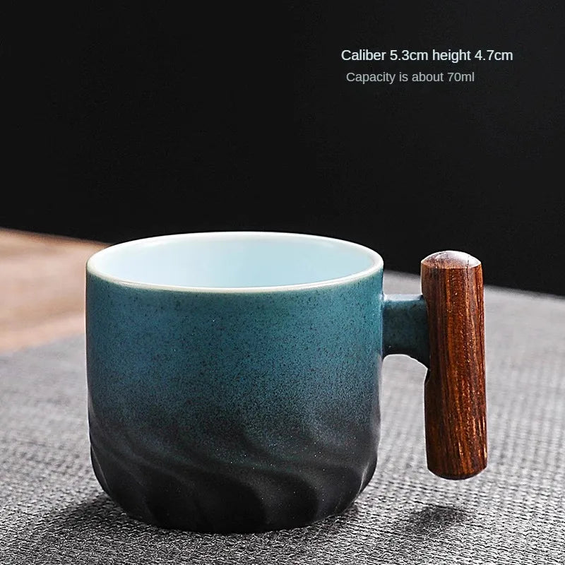 Creative Handmade Exquisite Coffee Cup Vintage Coffee Cup With Wooden Handle Mug Cups Mugs Drinkware Kitchen Dining Bar Home