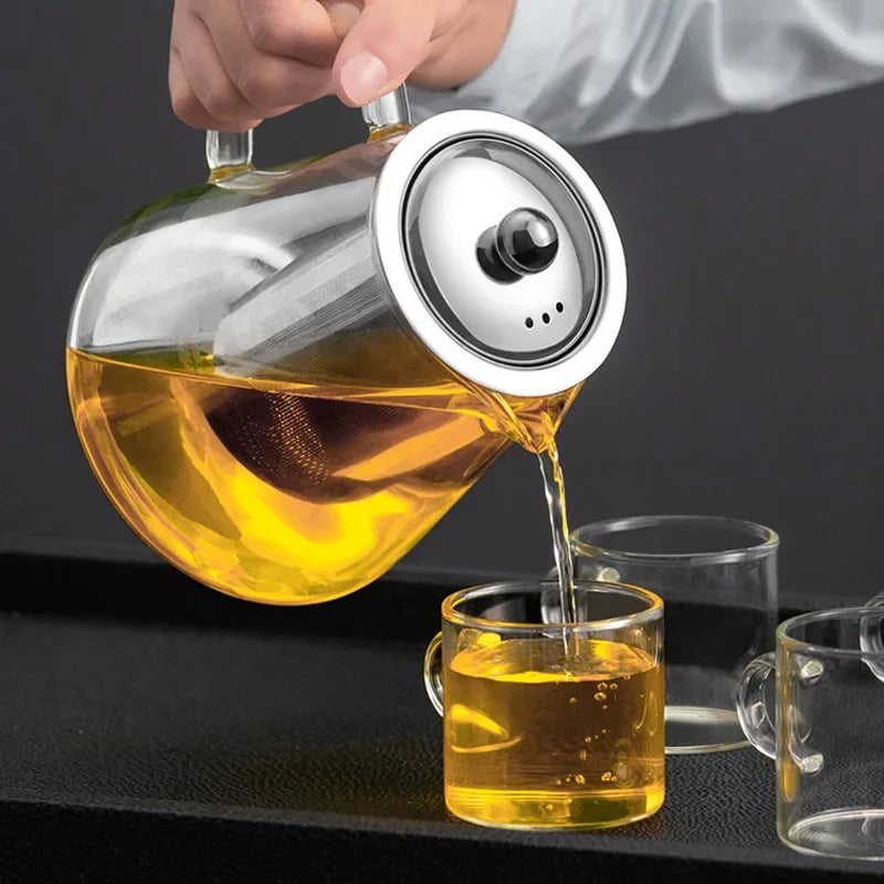 Heat Resistant Glass Teapot With Stainless Steel Tea Strainer Infuser Flower Kettle Kung Fu Teawear Set Puer Oolong Pot 1300ML