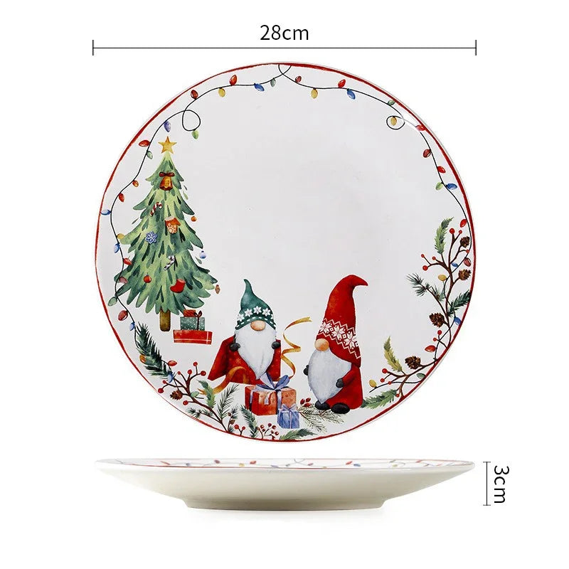 Creative Christmas Ceramic Dinner Plate Round Plate Santa Claus Tableware Dessert Dish Household Fruit Snack Western Plates