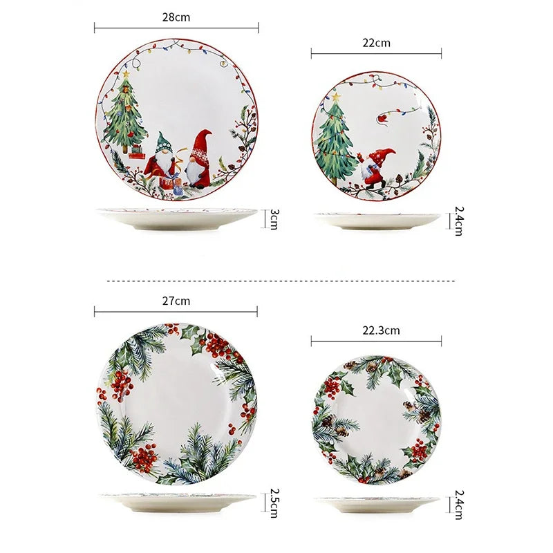 Creative Christmas Ceramic Dinner Plate Round Plate Santa Claus Tableware Dessert Dish Household Fruit Snack Western Plates