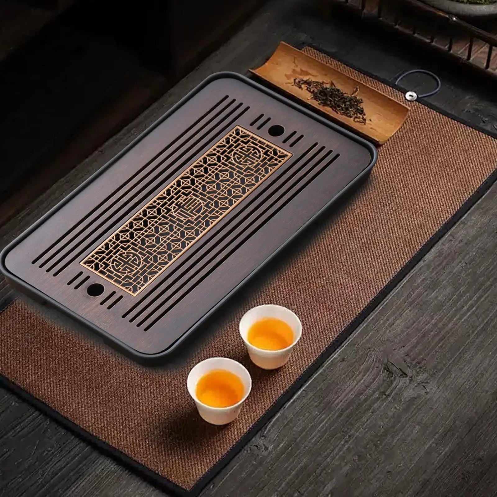 Bamboo Tea Tray with Water Storage, Simple, Tea Set Accessory Kungfu Tea Table, Drainage for Household Office Home