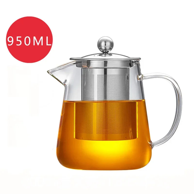 Heat Resistant Glass Teapot With Stainless Steel Tea Strainer Infuser Flower Kettle Kung Fu Teawear Set Puer Oolong Pot 1300ML