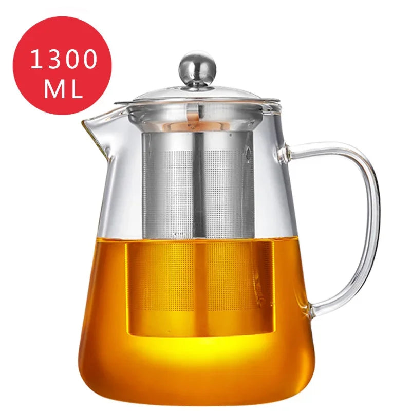 Heat Resistant Glass Teapot With Stainless Steel Tea Strainer Infuser Flower Kettle Kung Fu Teawear Set Puer Oolong Pot 1300ML