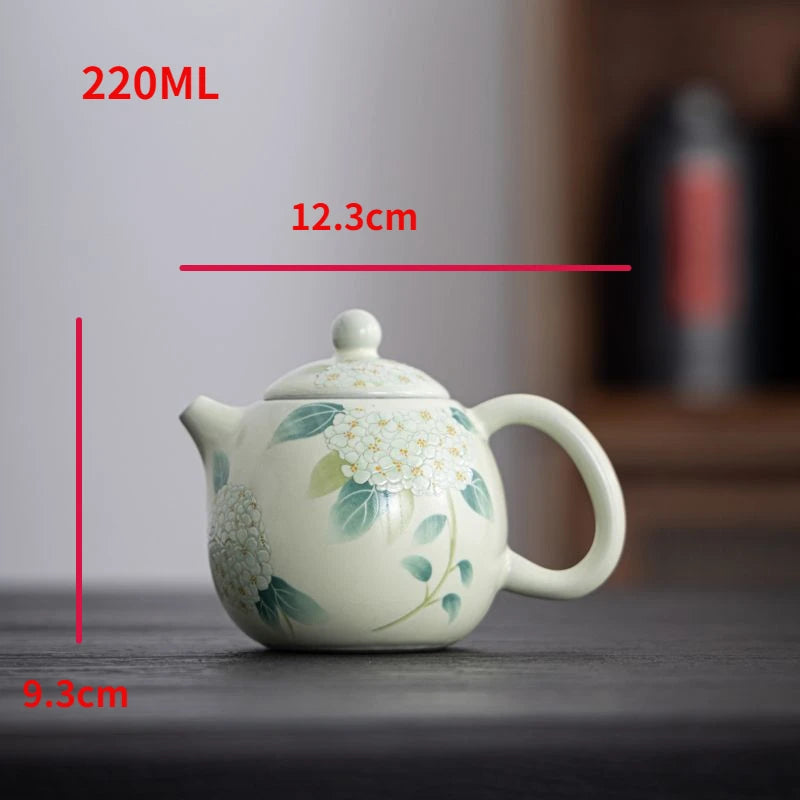 Beige Ru Kiln Teapot Hydrangea Xishi Pot Ceramic Kung Fu Tea Set Open Piece Can Keep Small Teapot Tea Brewer Tea Cups