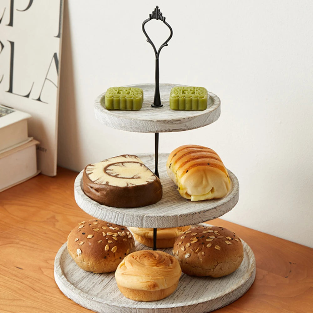 Wooden Decorative Cake Stand Rack With 3-layer Tray Cupcake Holder Shelf For Dessert Table Fruit Plate Display