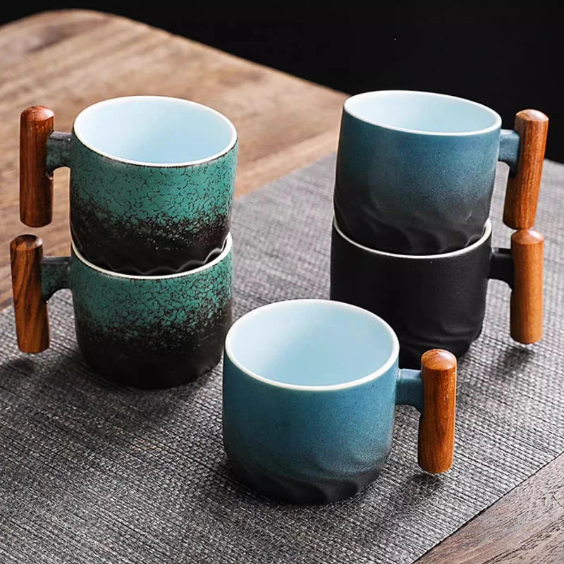 Creative Handmade Exquisite Coffee Cup Vintage Coffee Cup With Wooden Handle Mug Cups Mugs Drinkware Kitchen Dining Bar Home