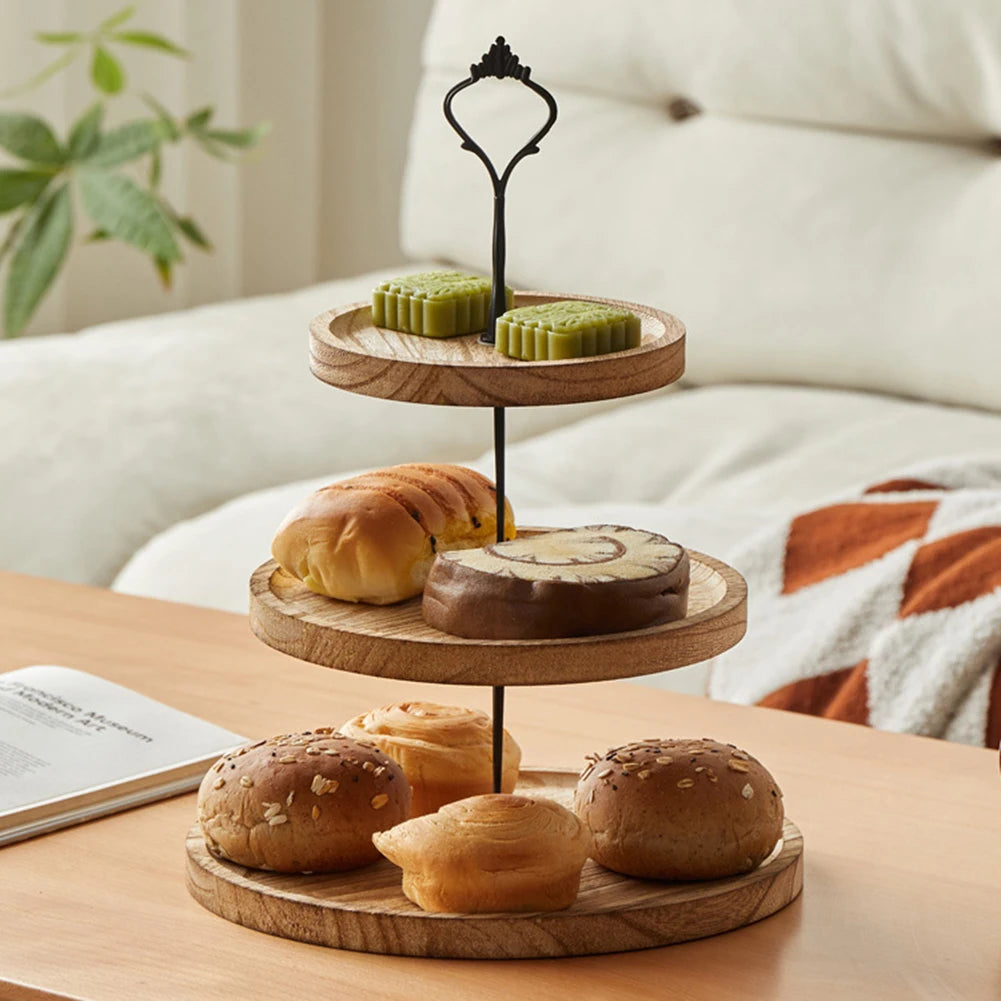 Wooden Decorative Cake Stand Rack With 3-layer Tray Cupcake Holder Shelf For Dessert Table Fruit Plate Display