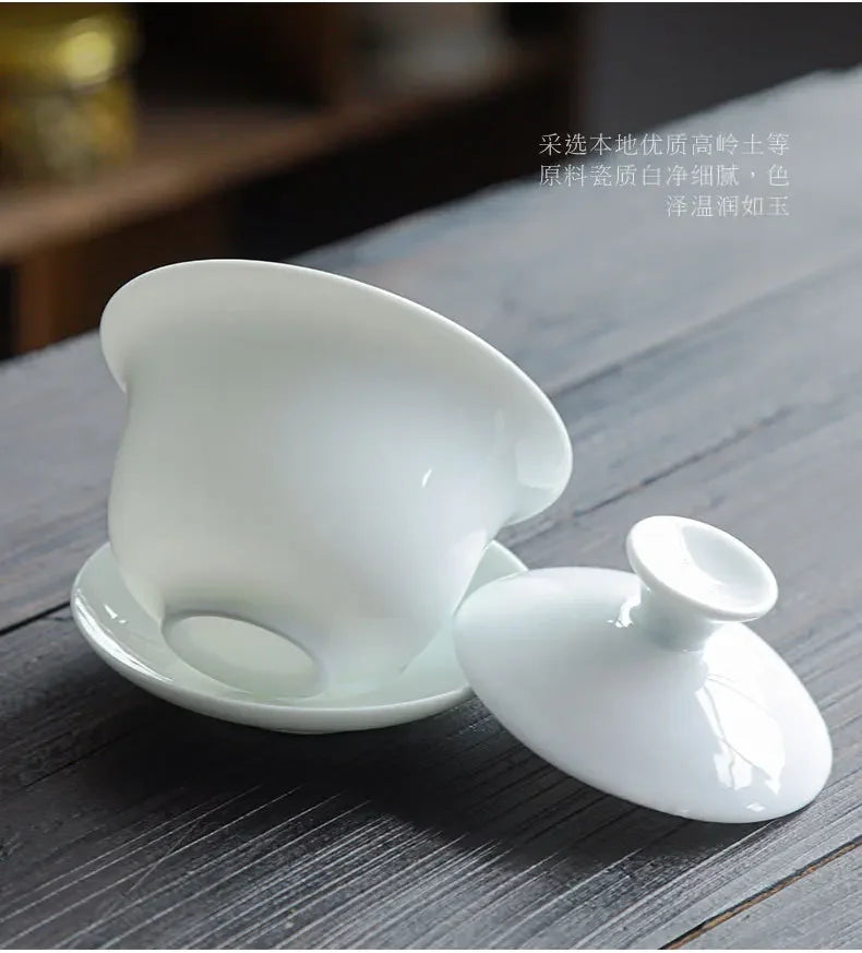 Chinese White Porcelain Kung Fu Tea Set Household Simple Outdoor Portable Travel Tea Set Pot Ceramic Cover Bowl