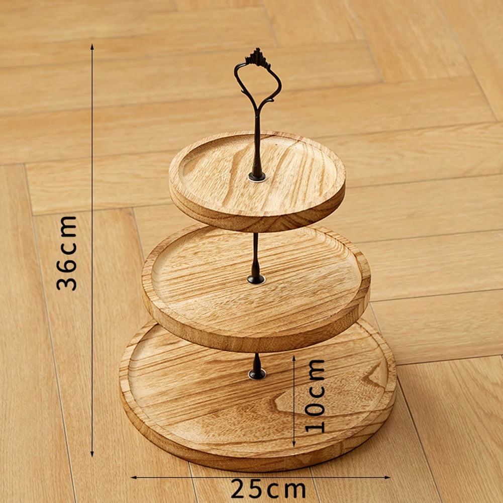 Wooden Decorative Cake Stand Rack With 3-layer Tray Cupcake Holder Shelf For Dessert Table Fruit Plate Display