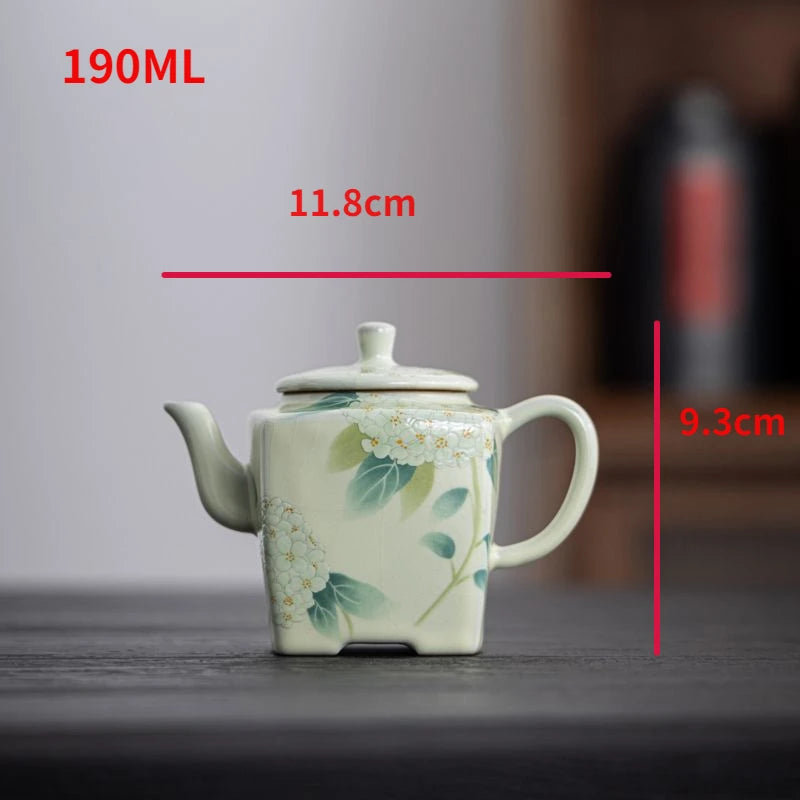 Beige Ru Kiln Teapot Hydrangea Xishi Pot Ceramic Kung Fu Tea Set Open Piece Can Keep Small Teapot Tea Brewer Tea Cups