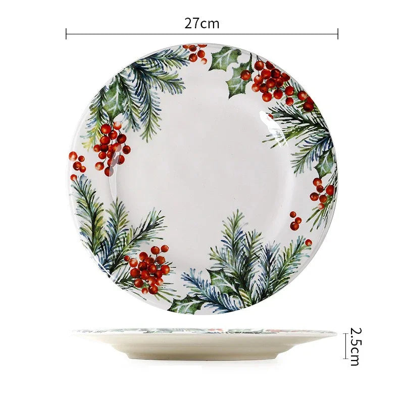 Creative Christmas Ceramic Dinner Plate Round Plate Santa Claus Tableware Dessert Dish Household Fruit Snack Western Plates