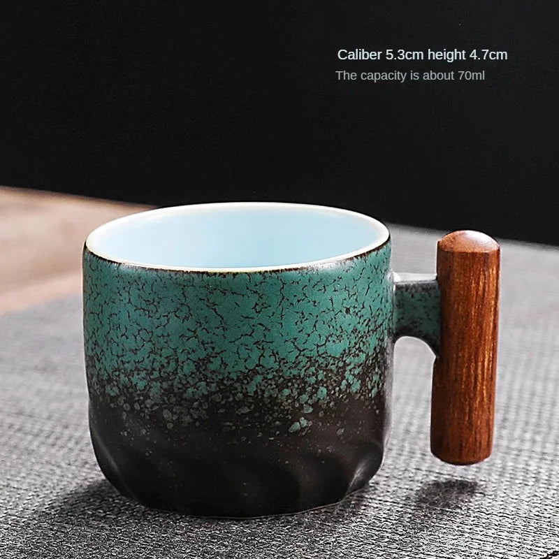 Creative Handmade Exquisite Coffee Cup Vintage Coffee Cup With Wooden Handle Mug Cups Mugs Drinkware Kitchen Dining Bar Home