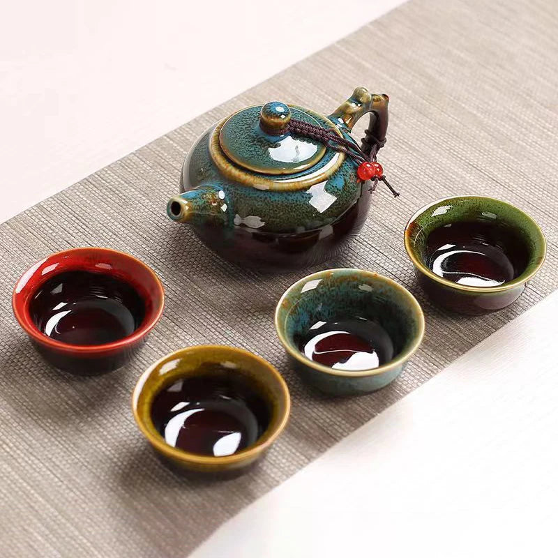 Ceramic Kiln Glaze Travel Tea Set Coffee Teapot and Cup Set Chinese Pot Gaiwan Gongfu Tea Sets Cups and Mugs Teacups Complete