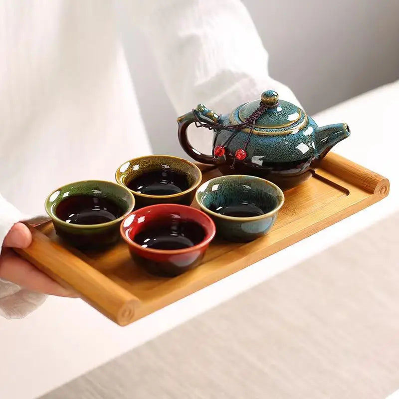 Ceramic Kiln Glaze Travel Tea Set Coffee Teapot and Cup Set Chinese Pot Gaiwan Gongfu Tea Sets Cups and Mugs Teacups Complete