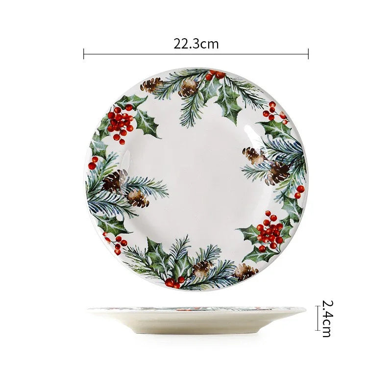 Creative Christmas Ceramic Dinner Plate Round Plate Santa Claus Tableware Dessert Dish Household Fruit Snack Western Plates