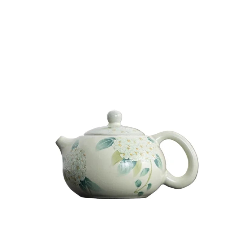 Beige Ru Kiln Teapot Hydrangea Xishi Pot Ceramic Kung Fu Tea Set Open Piece Can Keep Small Teapot Tea Brewer Tea Cups