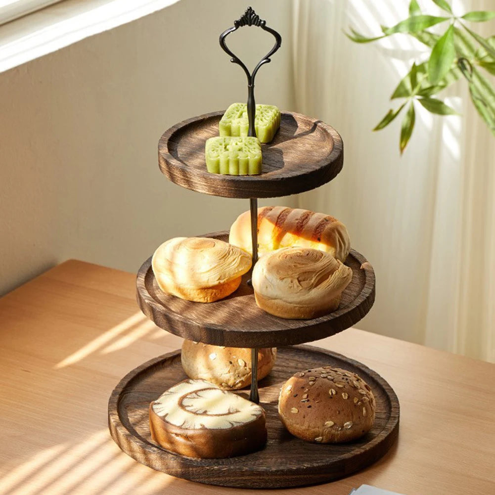 Wooden Decorative Cake Stand Rack With 3-layer Tray Cupcake Holder Shelf For Dessert Table Fruit Plate Display