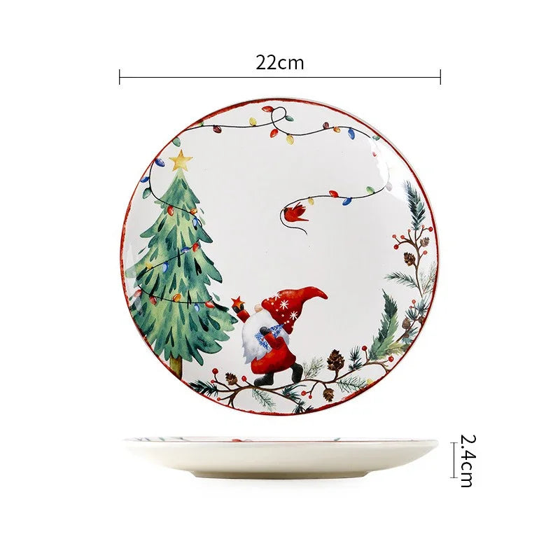 Creative Christmas Ceramic Dinner Plate Round Plate Santa Claus Tableware Dessert Dish Household Fruit Snack Western Plates