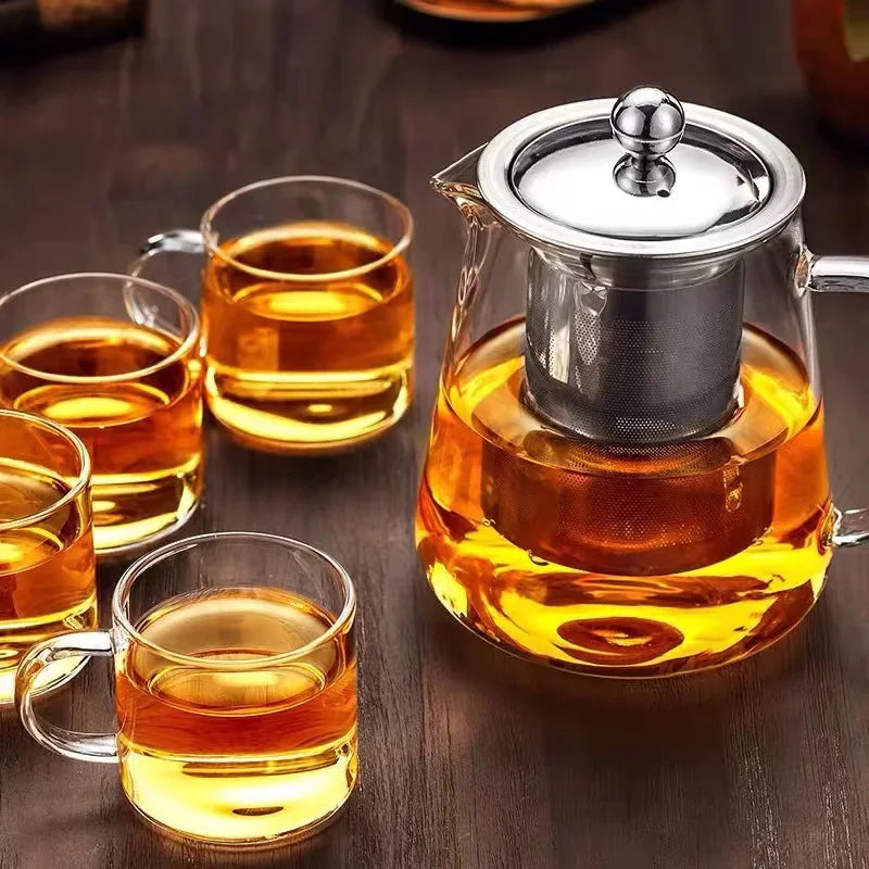 Heat Resistant Glass Teapot With Stainless Steel Tea Strainer Infuser Flower Kettle Kung Fu Teawear Set Puer Oolong Pot 1300ML