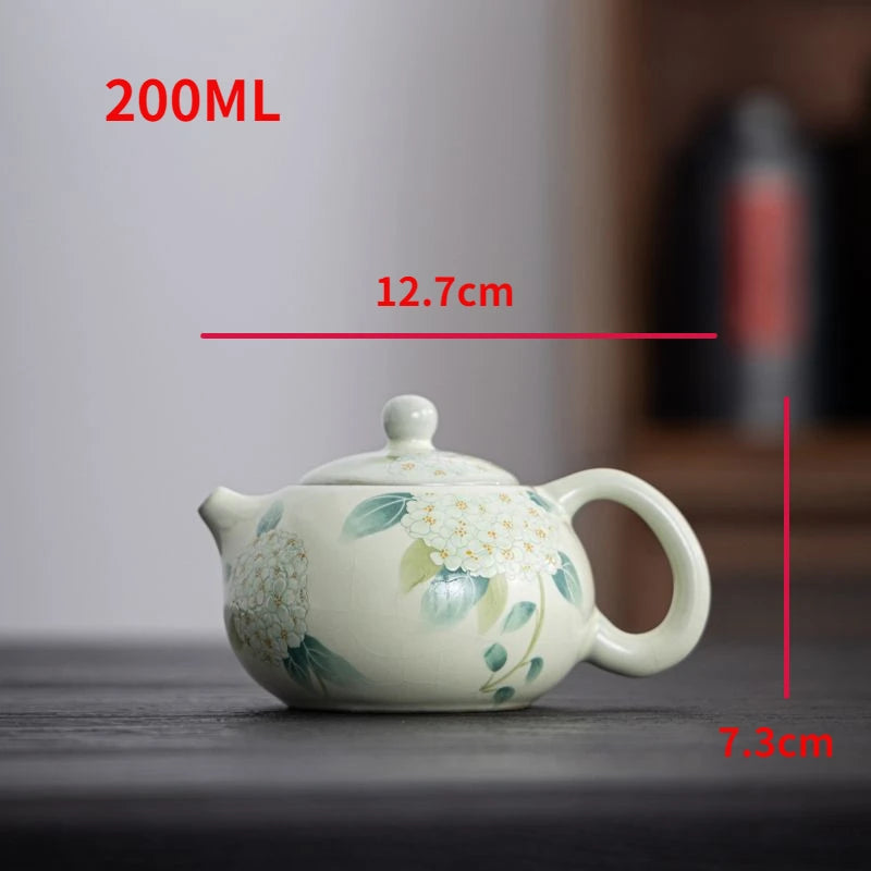 Beige Ru Kiln Teapot Hydrangea Xishi Pot Ceramic Kung Fu Tea Set Open Piece Can Keep Small Teapot Tea Brewer Tea Cups